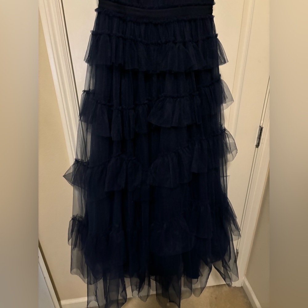 BCBGMAXAZRIA Evening Ruffled Gown, navy tiered tulle - Picture 7 of 13